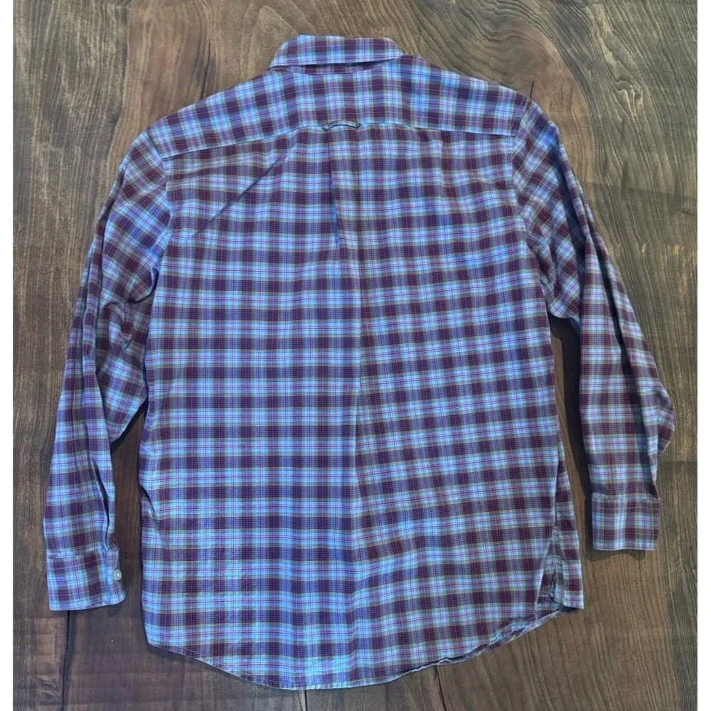 Lands End Boys Purple Green Plaid Long Sleeve Button Down Collared Shirt M 10-12